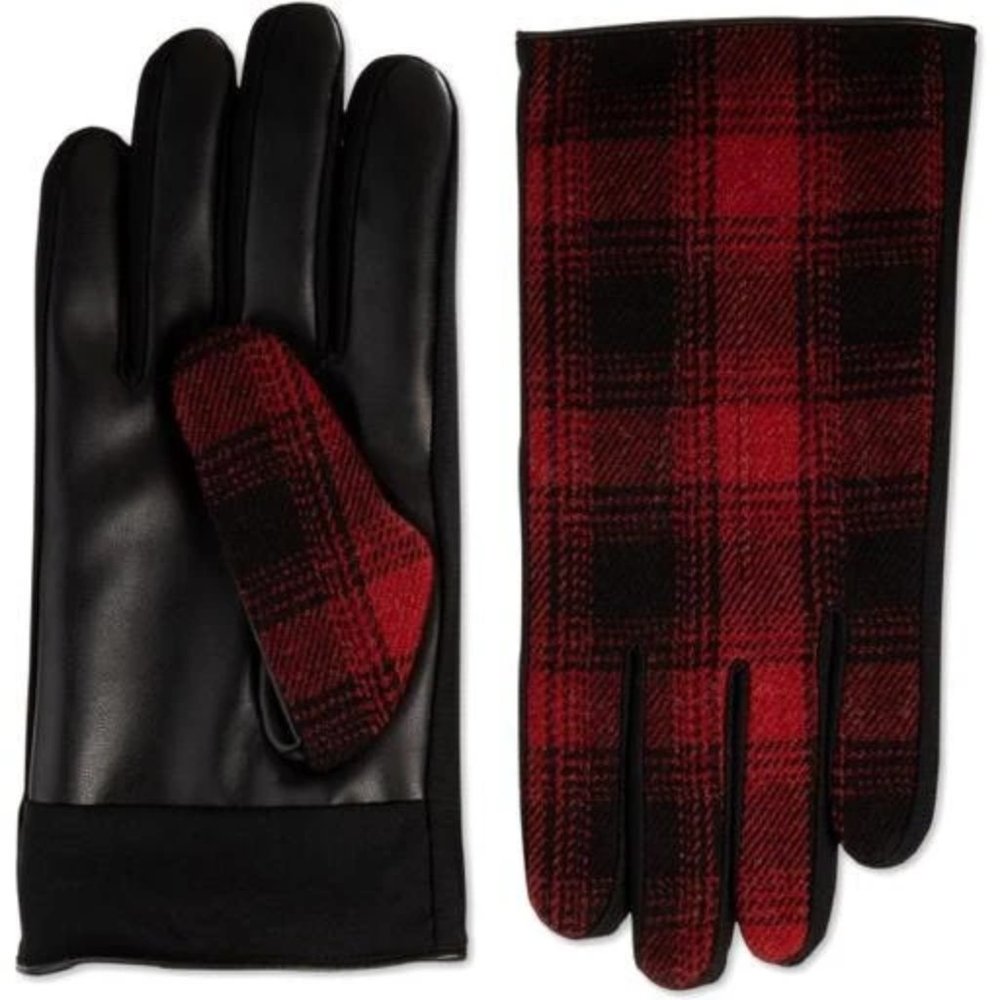 Men's Isotoner Sleek Heat Faux Leather or RedPlaid